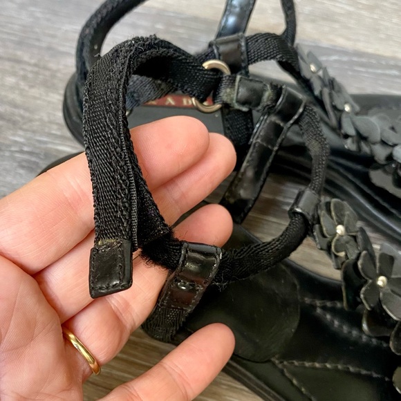 Prada black leather Calzature Donna Flower Easy kitten heel sandals size 36 - Picture 8 of 12